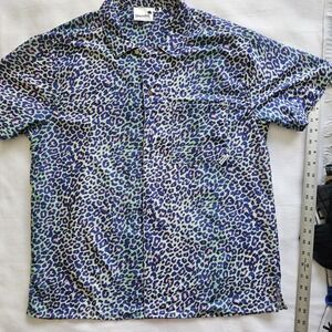 Boardies Apparel MENS GOLF SHIRT,  Blue Leopard Print, Large